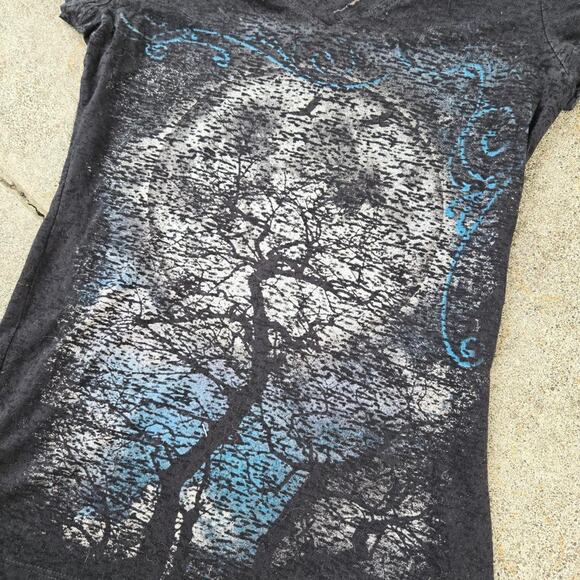 Vtg Y2k MUDD Baroque Tree Nature Scene Graphic Sheer Babydoll Tee Shirt Top Sm - Picture 3 of 6